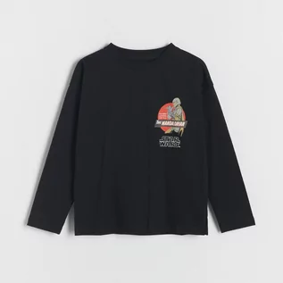 Koszulki dla chłopców - Reserved - Longsleeve oversize Mandalorian - Czarny - grafika 1