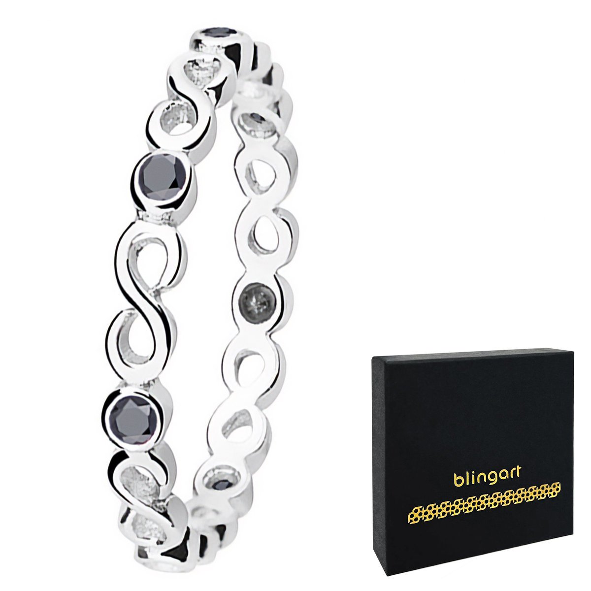 Pierścionek damski czarna CYRKONIA nieskończoność