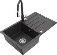 Zlewozmywaki z baterią - Mexen Bruno zlewozmywak granitowy 1-komorowy z ociekaczem i baterią kuchenną Savita, czarny nakrapiany - 6513-76-672601-76 - miniaturka - grafika 1