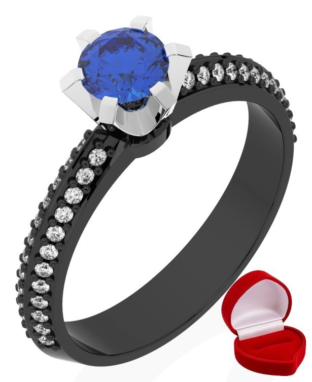ZŁOTY PIERŚCIONEK ZARĘCZYNOWY 585 14k SZAFIR 0,30 ct CZARNE ZŁOTO R24