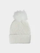 Czapki dla dzieci - 4F Czapka zimowa z pomponem dziewczęca - beżowa Uniwersalny - miniaturka - grafika 1