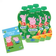 Desery dla dzieci - BoboVita Zestaw Świnka Peppa Mus jabłko mango pomarańcza po 6 miesiącu Zgrzewka + Kolorowanka Peppa GRATIS 6 x 100 g - miniaturka - grafika 1