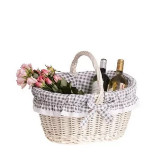 KOSZ NA ZAKUPY Z WIKLINY EKO TORBA WIKLINOWY KOSZ NA GRZYBY OBSZYTY tkaniną 47X34 H 25/35 CM - Torby i wózki na zakupy - miniaturka - grafika 1