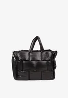 Torebki damskie - Czarna Pikowana Torebka Shopperka z Efektem 3D Vamirre - miniaturka - grafika 1