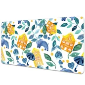 Podkładki na biurko - Podkładka na biurko dla dzieci Hipopotamy wśród domków 90x45 cm - miniaturka - grafika 1