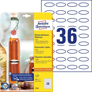 Avery Etykiety papierowe owalne 40x20 ZWECKFORM usuwalne białe 10ark 360 etykiet /5086/ ZW685 - Etykiety do drukarek - miniaturka - grafika 1