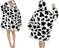 Koce - Koc z rękawami Koc bluza kocobluza Oversize 2W1 XXL, Krowa, czarno-biały - miniaturka - grafika 1