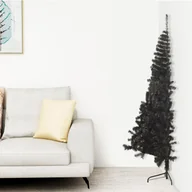Choinki - vidaXL Sztuczna choinka połówka ze stojakiem, czarna, 240 cm, PVC - miniaturka - grafika 1