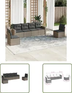 Sofy ogrodowe - The Living Store 6-częściowa sofa ogrodowa z poduszkami z szarego polirattanu - miniaturka - grafika 1