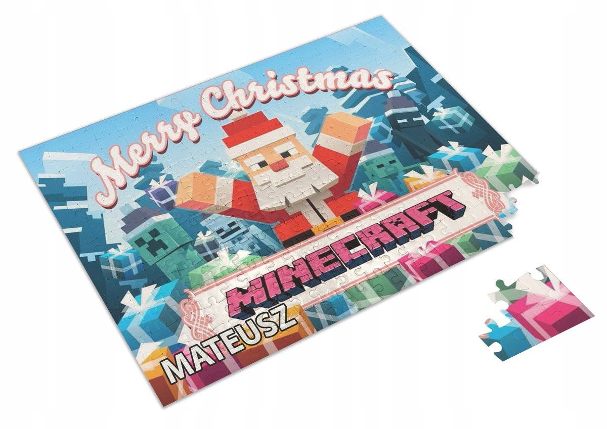 Puzzle MINECRAFT ŚWIĄTECZNE A3 252 el z Nadrukiem Twoje IMIĘ + Pudełko 3
