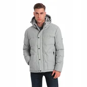 Kurtki męskie - Kurtka męska ciepła jasnoszara kaptur odpinany Ombre OM-JAHP-0203 V3 XL - miniaturka - grafika 1