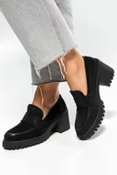 Mokasyny damskie - Czarne mokasyny damskie na szerokim klocku ozdobne paski z cyrkoniami Casu JW24X1-B-NO-38 - miniaturka - grafika 1