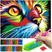Malowanie po numerach - Haft Diamentowy ARTULIO, Obraz DIY 5D, Diamond Painting, Mozaika diamentowa 30x40cm (Neonowy kotek) + zestaw akcesoriów - miniaturka - grafika 1
