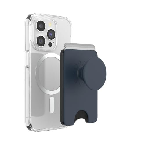 PopSockets Portfel na telefon z rozkładanym uchwytem, portfel na karty, umożliwia ładowanie bezprzewodowe, obsługuje MagSafe - kolor granatowy (Navy Blue)