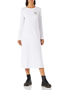 Sukienki - Armani Exchange Damska sukienka Midi, długie rękawy, nadruk z przodu, biały (Optic White), rozmiar S - grafika 1