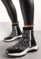 Sneakersy damskie - Czarne Skarpetkowe Sneakersy na Płaskiej Grubej Podeszwie Parnelia - miniaturka - grafika 1