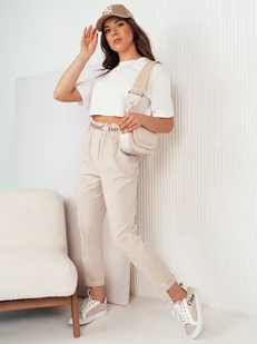 Spodnie damskie materiałowe ERLON jasnobeżowe Dstreet UY2027 - Spodnie damskie - miniaturka - grafika 1