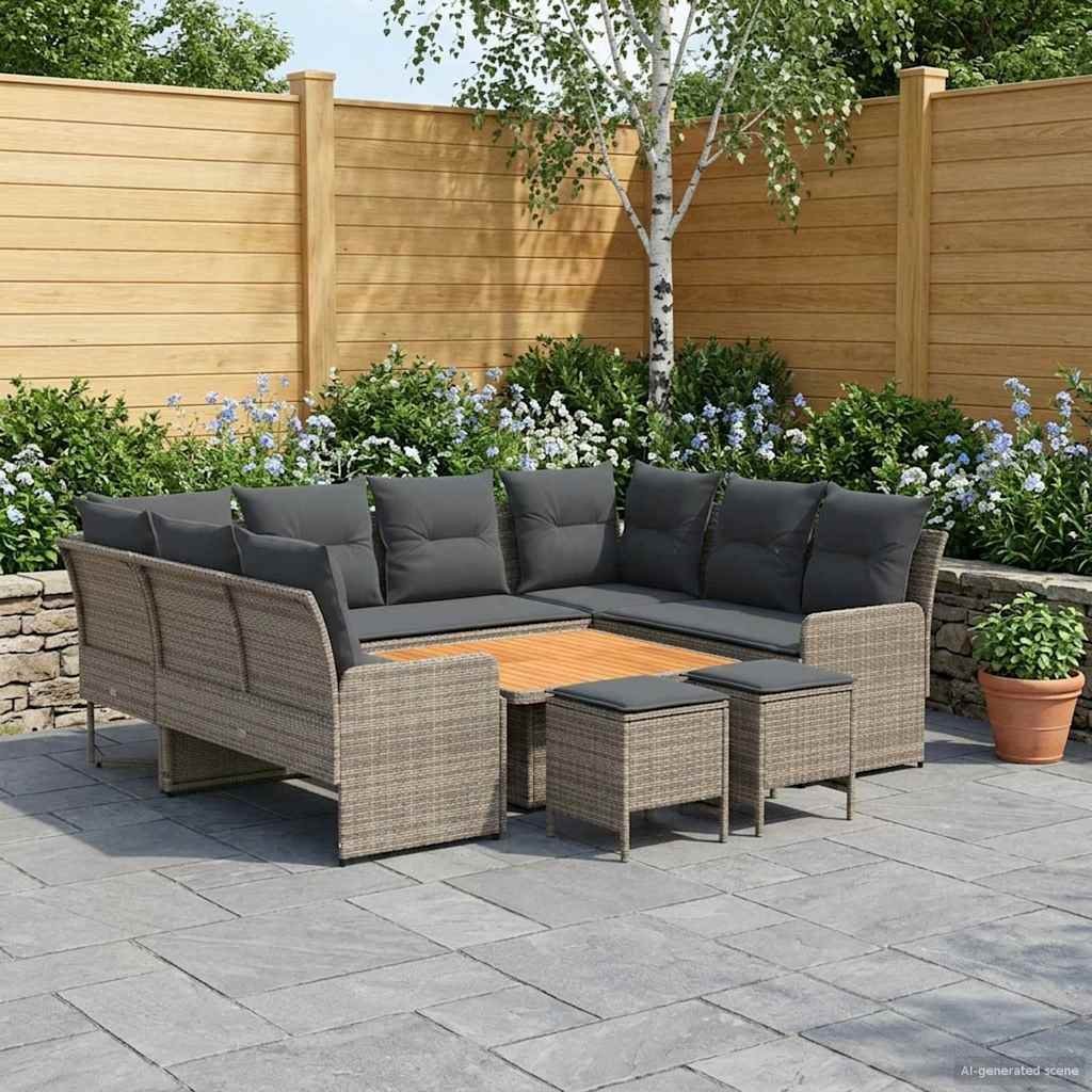 vidaXL Zestawy mebli z poduszką 8 pcs Szary i ciemnoszary Rattan PE