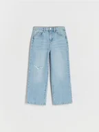 Spodnie i spodenki dla dziewczynek - Reserved - Jeansy wide leg z rozdarciami - niebieski - miniaturka - grafika 1