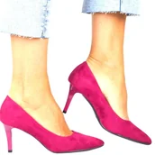 Czółenka - DAMSKIE CZÓŁENKA SZPILKI NA NISKIM OBCASIE SERGIO LEONE 1336 FUKSJOWE RÓŻOWE ZAMSZOWE - miniaturka - grafika 1