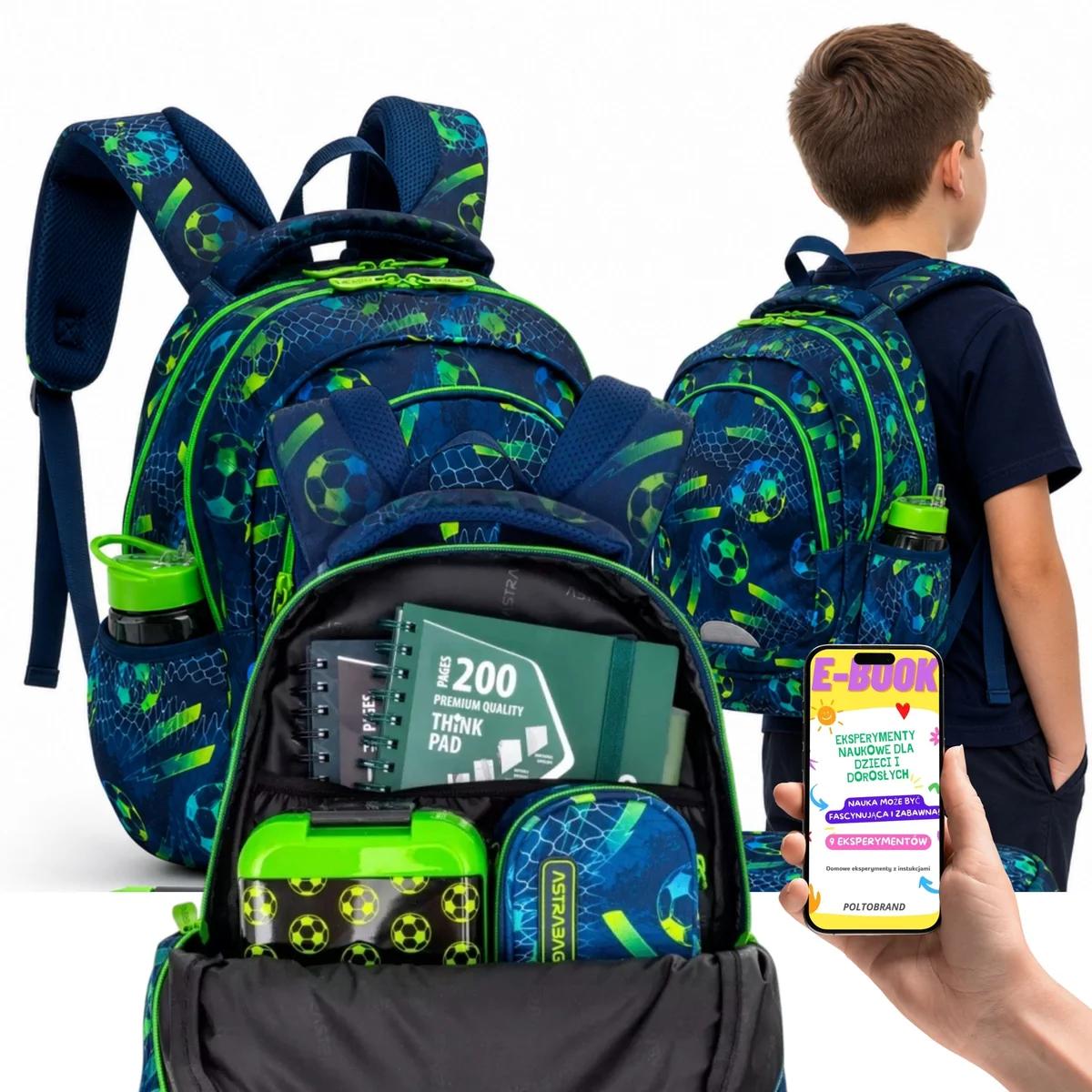 PLECAK SZKOLNY dla Chłopca PIŁKA NOŻNA ASTRABAG Klasa 1-3 A4 20L + E-BOOK