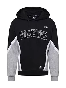 STARTER BLACK LABEL Męska bluza z kapturem w stylu retro z wyszywanym logo i tkaną naszywką, bluza z kapturem i kieszenią na brzuchu, rozmiar od S do XXL, czarny/szary, XXL - Bluzy męskie - miniaturka - grafika 1