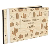 Albumy fotograficzne - Album Na Zdjęcia W Drewnianej Oprawie Z Czarnymi Kartami Z Grawerem Summer Holidays Mode On Kaktusy Wakacje Album Z Wakacji - miniaturka - grafika 1