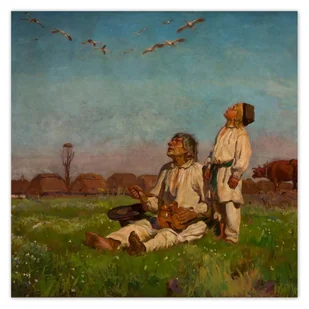 Naklejka ścienna 100x100 Józef Chełmoński Bociany - Naklejki na ścianę - miniaturka - grafika 1