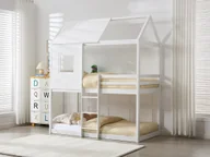 Łóżka dla dzieci i młodzieży - Łóżko piętrowe domek 2 x 90 x 190 cm - Drewno sosnowe i MDF - Biały - LIDOVARA - miniaturka - grafika 1