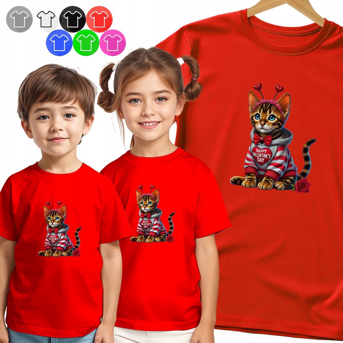 KOSZULKA DZIECIĘCA T-SHIRT - KOTEK W SZALIKU SERDUSZKA KOTKI - L