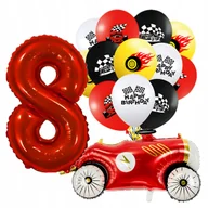 Balony i akcesoria - ZESTAW BALONÓW AUTO WYŚCIGOWE FORMUŁA 1 CARS CYFRA 8 CZERWONA NA URODZINY - miniaturka - grafika 1