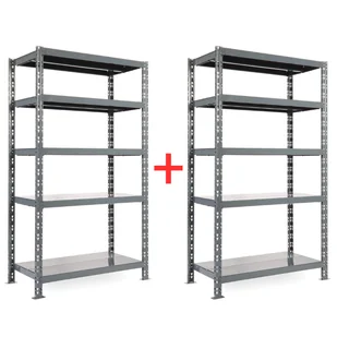 Regał półkowy 1+1 GRATIS, 1800x1200x400 mm, 5 półek, nośność półki 300 kg, podstawowy - Szafy i regały magazynowe - miniaturka - grafika 1