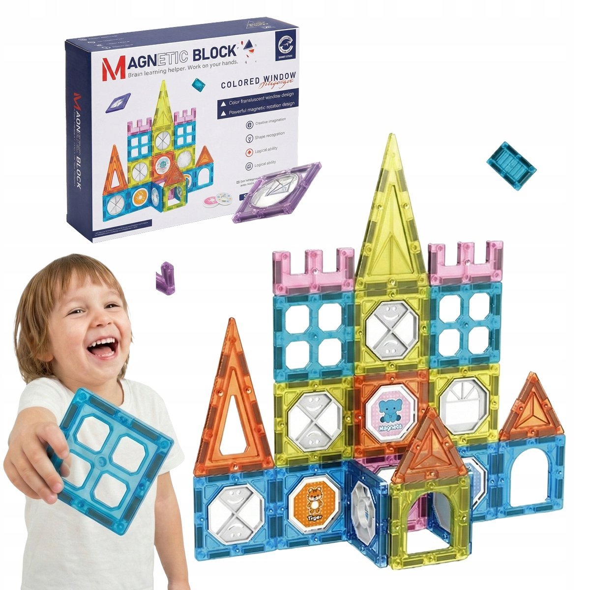 Klocki Magnetyczne 36el MAGNETIC BLOCK Zestaw ZAMEK 3D Prezent Dla 3+