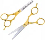 Akcesoria do paznokci - Nożyczki fryzjerskie degażówki złote zestaw 2 sztuki - miniaturka - grafika 1