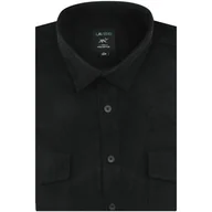 Koszule męskie - Duża Koszula Męska Sztruksowa Codzienna Casual gładka czarna z długim rękawem Duże rozmiary Laviino J547 - miniaturka - grafika 1