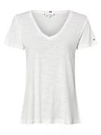 Koszulki i topy damskie - Tommy Hilfiger - T-shirt damski z dodatkiem lnu, biały - miniaturka - grafika 1