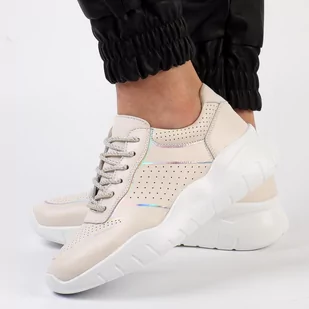 S.BARSKI Beżowe skórzane sneakersy damskie S.BARSKI 22226 - Sneakersy damskie - miniaturka - grafika 1