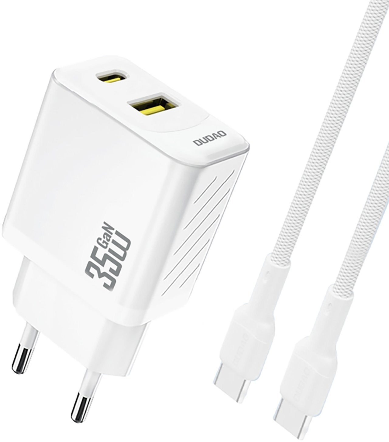 Ładowarka sieciowa USB-A USB-C z kablem USB-C PD QC 35W - biała Ładowarka sieciowa USB-A USB-C z kablem USB-C PD QC 35W - biała