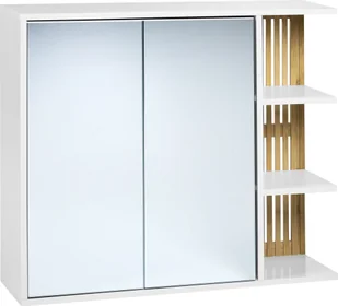 BELIANI Szafka łazienkowa wisząca z lustrem biały i jasne drewno MDF bambus 70 x 80 cm półki przechowywanie meble do łazienki - Szafki łazienkowe - miniaturka - grafika 1