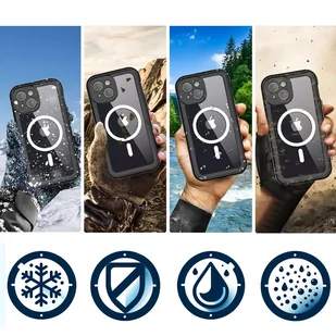 Etui do iPhone 15 Plus wodoodporne Mag Safe Case pancerne wodoszczelne obudowa czarno-szare - Etui i futerały do telefonów - miniaturka - grafika 3