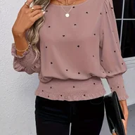 Koszule damskie - TEMU Różowa Bluzka Damska - Kołnierzyk w Stylu Sukienki Smock & Rękawy Smock z Czarnymi Guzikami w Kształcie - Krótki Rękaw, Okrągły Dekolt, - miniaturka - grafika 1