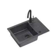 Baterie kuchenne - GO- SMART CZARNY zlewozmywak granitowy 1-k z/o (62x44x17,5) + bateria very black + syfon manualny z zaślepką very black - miniaturka - grafika 1