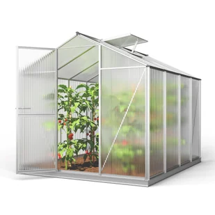 GFP szklarnia ECO 4 rama aluminiowa 192x256 cm - płytami poliwęglanowymi o grubości 6 mm - z ramą fundamentową i aut. mechanizm otwierania okien - Szklarnie ogrodowe - miniaturka - grafika 1