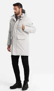 Kurtka męska Ombre Długa klasyczna męska kurtka typu parka kremowa V1 OM-JALJ-0166 XXL - Kurtki męskie - miniaturka - grafika 1