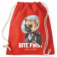Plecaki worki - Worek Plecak Czerwony BITE FIRST Do Szkoły Modne Wzory - miniaturka - grafika 1