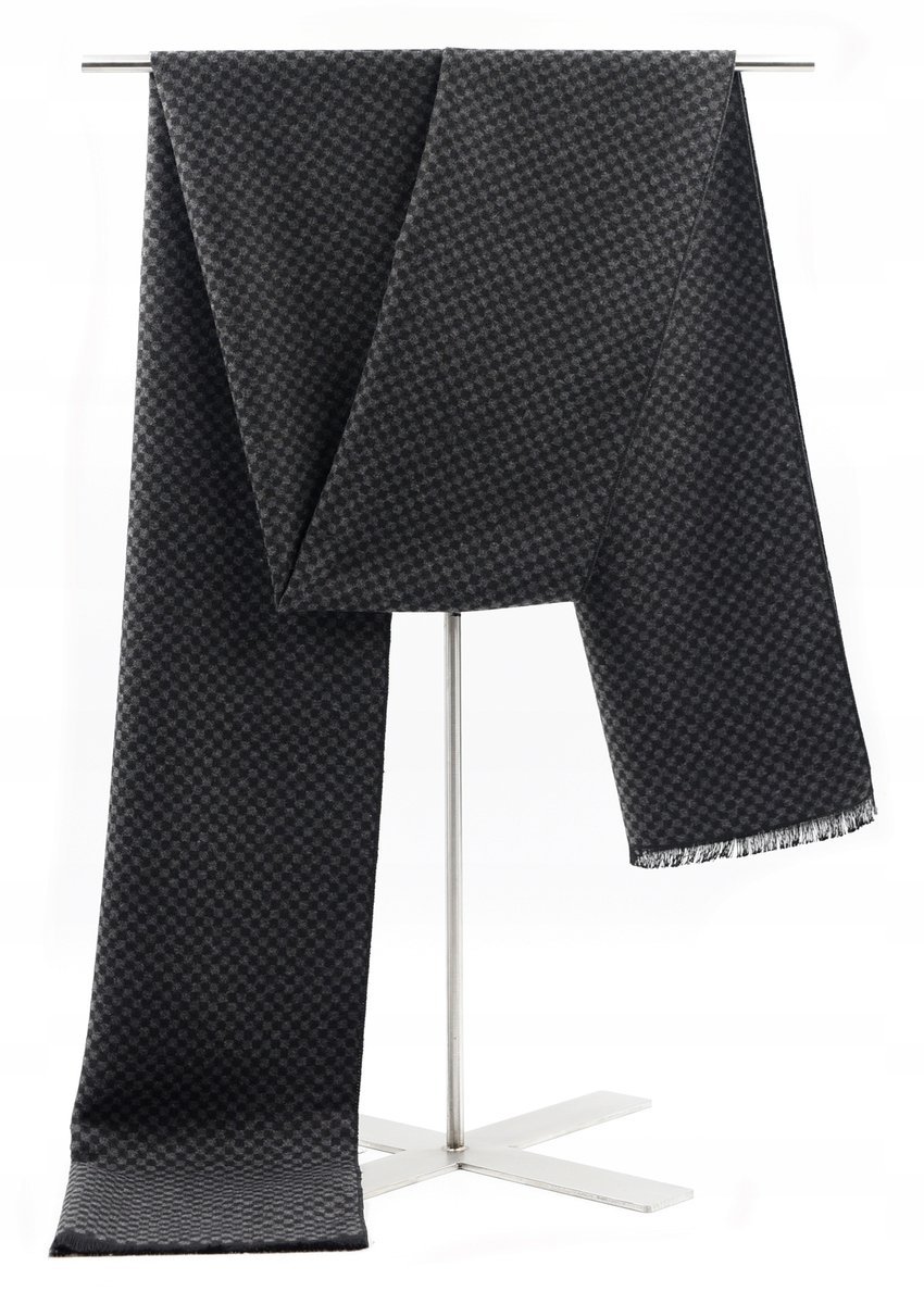 Szal Szalik Męski Czarno - Grafitowy W Kratkę