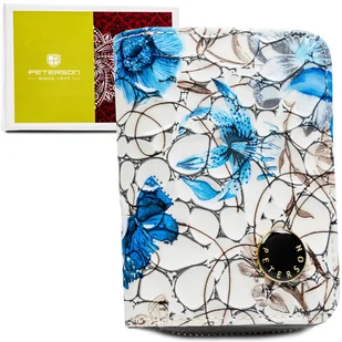 Damski portfel Peterson mały ze skóry naturalnej z ochroną kart RFID na prezent w kwiaty lakierowany na zatrzask suwak na prezent wielokolorowy - Portfele - miniaturka - grafika 1