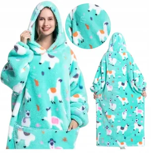 KOCOBLUZA CIEPŁA ciepły KOC BLUZA Oversize długa 3w1 XXL FUTRZAK puszysta - Bluzy damskie - miniaturka - grafika 1