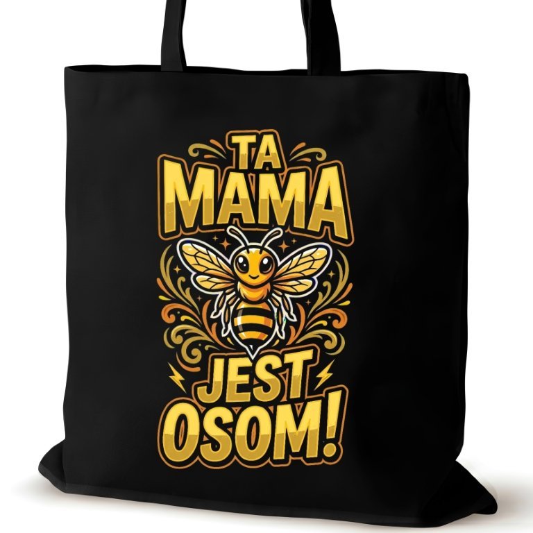 Torba bawełniana czarna dla MAMY na ramię duża prezent biura śmieszna