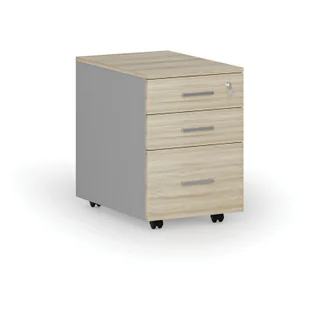 Kontener biurowy mobilny na teczki zawieszkowe PRIMO GRAY, 3 szuflady, szary/dąb naturalny - Szafki biurowe - miniaturka - grafika 1